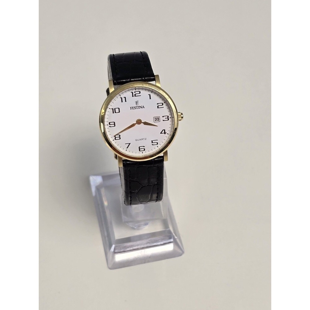 Festina Classics Gold Steel Case with Black Leather Strap Mens Watch F16479